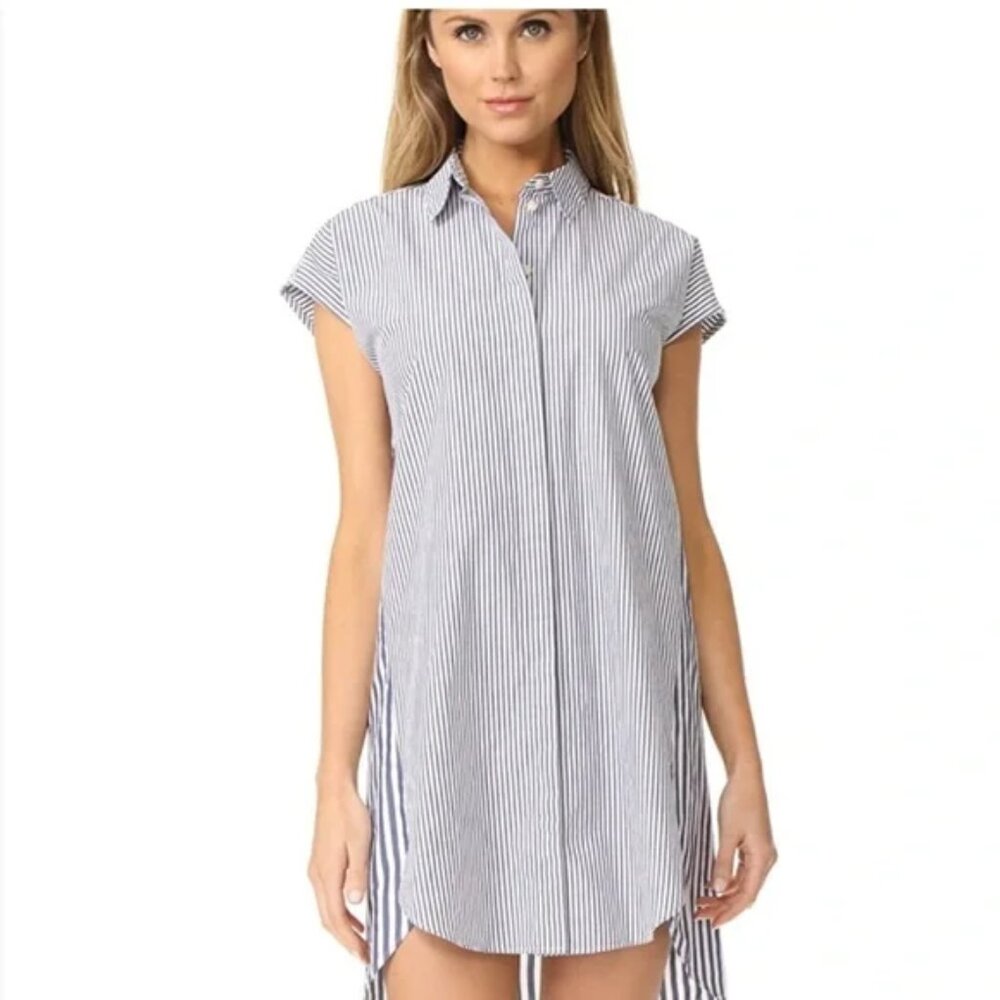 Madewell Mixed Cotton Mini Shirtdress in Blue/White Stripes